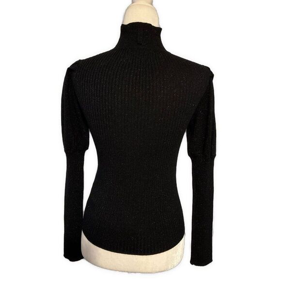 Jouetie Japan Black Metallic Knit Ribbed Turtleneck Long Sleeve Sweater Medium - Picture 2 of 5